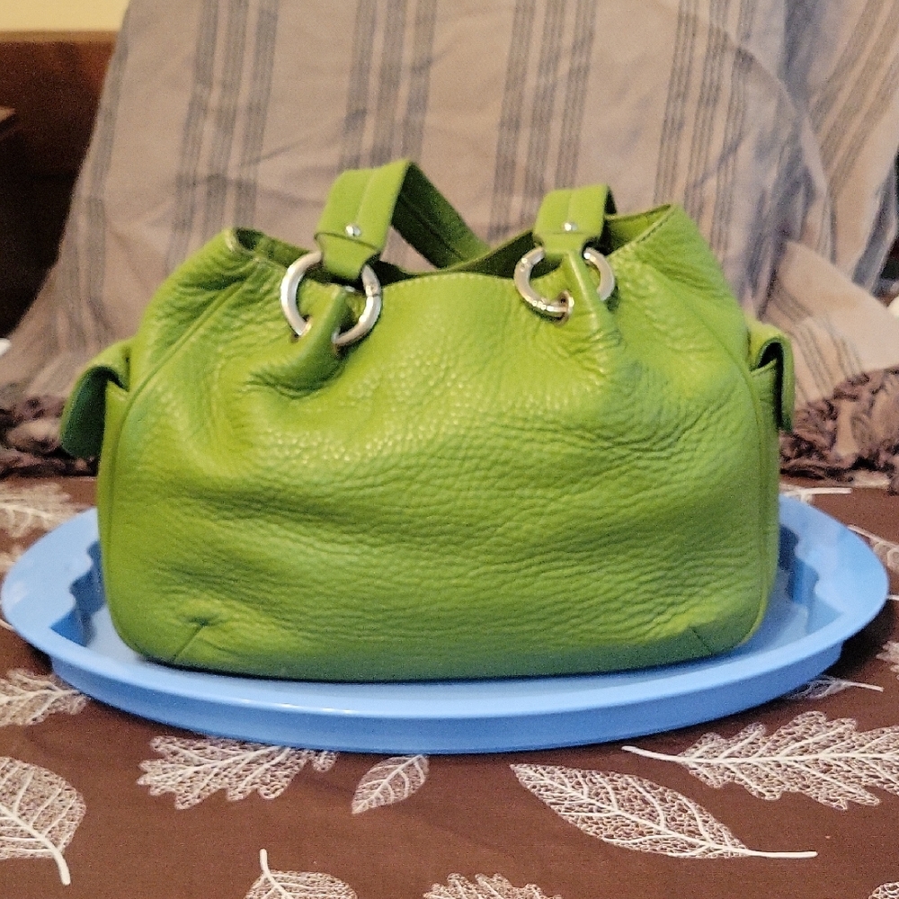 Womens TALBOTS Genuine Leather Lime Green Handbag Preowned